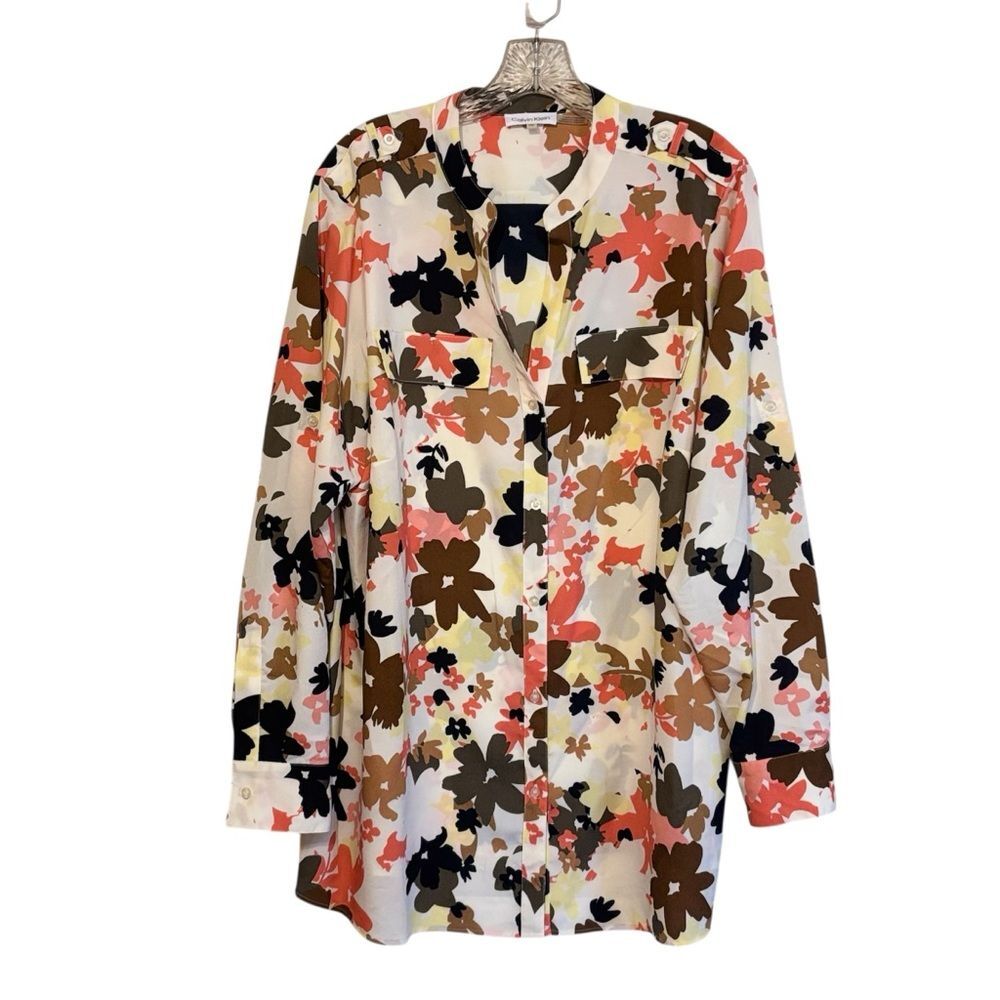 Calvin Klein Multicolor Long Sleeve Floral Blouse
